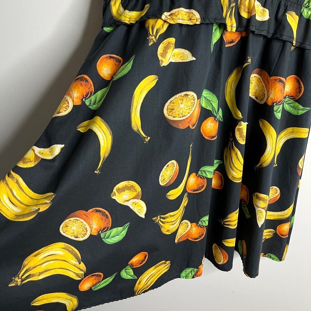 Lumina Women's Sun Dress Size M Black Fruit Print Sleeveless Fit & Flare V-Neck - Picture 4 of 9